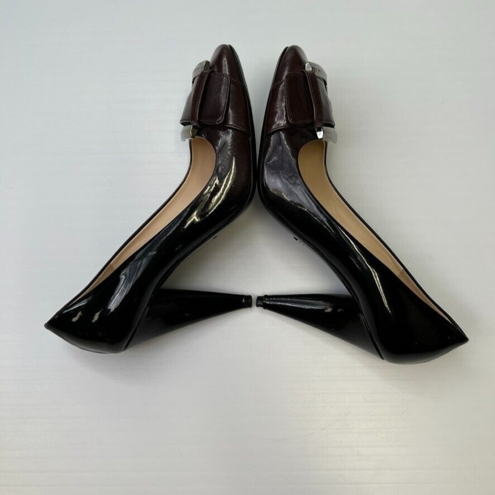 Prada Pump Women 7.5 Leather Patent Italy Buckle Square Heel Shiny Ombre Core Go - Picture 9 of 14